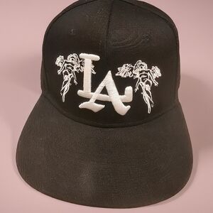 Black Cap with White LA and Angel Embroidery